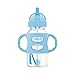 Dr. Brown's Milestones Wide-Neck Sippy Straw Bottle with 100% Silicone Handles and Weighted Straw, 9 oz/270 mL, Gray & Blue, 6m+