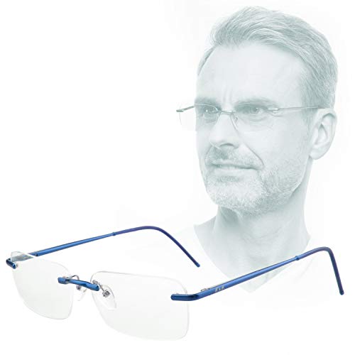 Edison & King "Free Frameless Reading Glasses â€“ with Premium Lenses and Blue Filter (Blue +1.50dpt)
