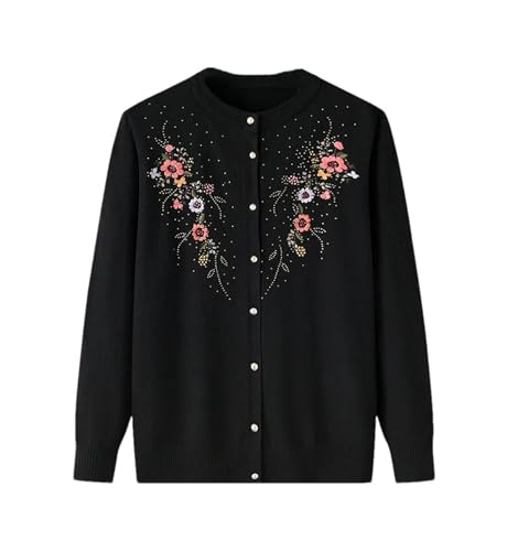 Middle-Aged and Elderly Women Embroidery Cardigan Sweater Spring Slim Thin Knit Grandma Sweater