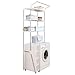 BAOYOUNI Scaffale sopra Lavatrice Mensola per Toilette WC 3 Ripiani Portaoggetti Organizer per Bagno Salvaspazio Scaffali in Metallo con Asta per Appendere, Regolabile (61-97) X 49,5 X 210 cm, Avorio