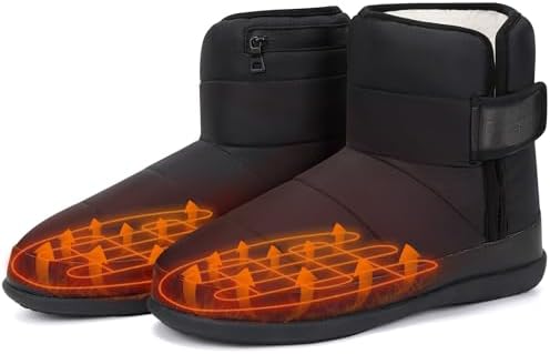 Dr.Warm Heated Slipper Boots for Women Men, Rechargeable Battery Winter Ankle Booties with Cozy Faux Shearling Lining, Non-Slip Soles for Indoor/Outdoor Warmth