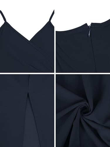 Missufe Ärmellos Wickelkleid Hochzeit Ballkleid Partykleid Damen Spaghettiträger Schlitz Cocktail Maxi Lang Abendkleider (Navy Blau, Klein)