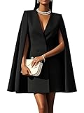 ELFTOWN Women's Double Breasted V Neck Cape Suit Dress Long Sleeve Elegant Party Business Blazer Dress (Large, Black)