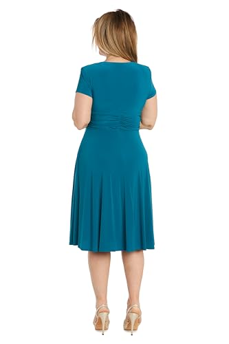 Image of R&M Richards Women's Cascade Wrap Dress with V-Neck & O-Ring Rhinestone Buckle, Work to Weekend Short Sleeve Flowy Silhouette