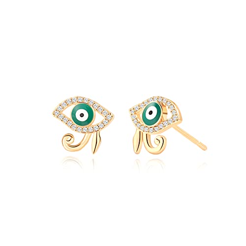 Boucles d'oreilles œil bleu femme en zircone cubique et or 18k