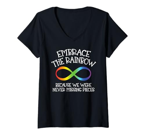 Femme Autism Awareness Embrace The Rainbow Infinity Puzzle Anti Puzzle T-Shirt avec Col en V