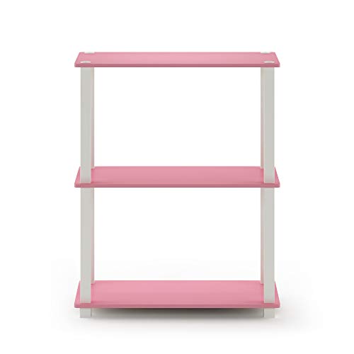 Furinno TURN-S-TUBE Storage Shelves, 3-Tier Book Shelf, Corner Shelf, Toolless Open Shelves, for Organization and Storage, Living Room, Garage, Home Office, Pink