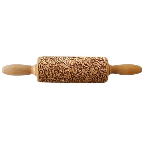 Embossed Rolling Pin for Baking, Wooden Decorative...