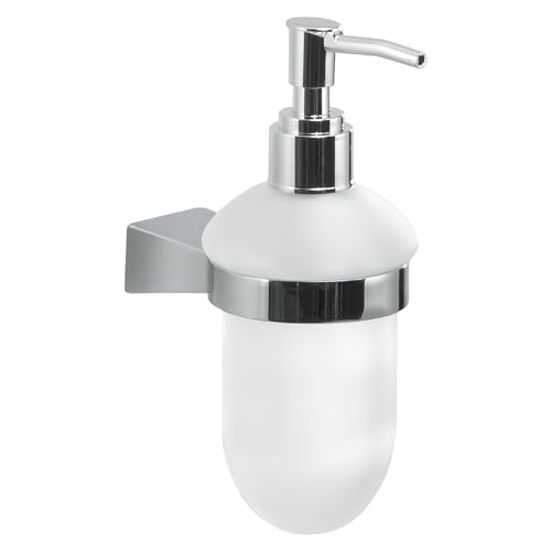 GEDY | Dosasapone Tonale, Dispenser Sapone in Acciaio Inox, Cromall e Vetro Satinato, Fissabile con Viti Incluse, Cromato, 17x7x10,5cm, Capacità 170ml