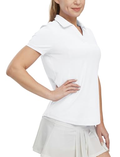 Image of BGOWATU Women's Short Sleeve Golf Tennis Polo Shirts V Neck Collared Workout Tops UV Protection Dry Fit