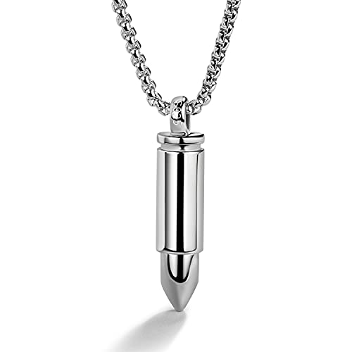 Dankadi Men & Women 925 Sterling Silver Bullet Pendant Can Be Opened for Memorial Necklace -Cremation Urn -Ashes Pendant Box Chain 18 20 22 24 26 28 Jewelry Keepsakes (A style 26)
