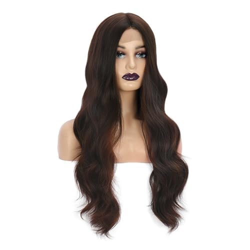 Perruque cheveux longs bouclés brun pour femme au style naturel