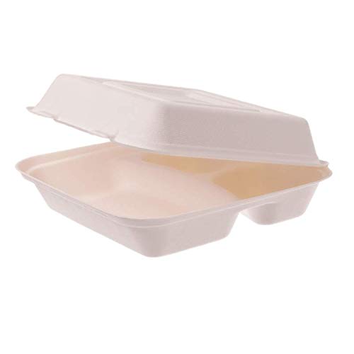 Scatole per la cena in 3 sezioni in bagassa, 250 pezzi, per go, take away, biodegradabili, ecologiche