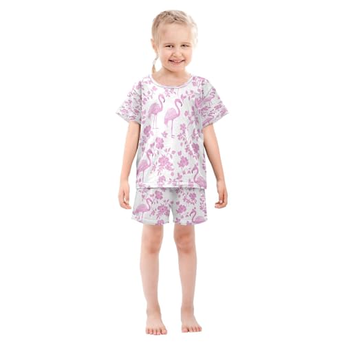 senya Short Sleeve Pajamas Sets Summer Cotton Sleepwear Flamingo Pink Leaves3