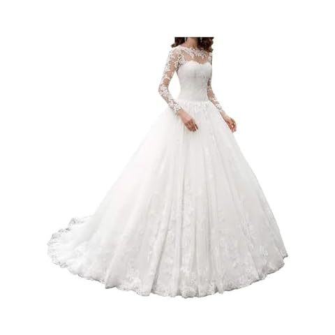 Fair Lady A line Wedding Dresses for Bride with Train 2024 Lace Appliques Tulle Bridal Gowns Bride Dress Long White 16 Cover
