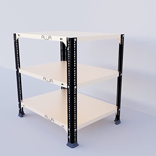 Image of ALIJA️ Slotted Angle Metal Rack (2 x 2 x 1.5 Ft. / 24 x 23 x 18 Inch) with 3 Shelves (Black Angle Ivory Shelves, 20 Gauge Shelves, 14 Gauge Angle)
