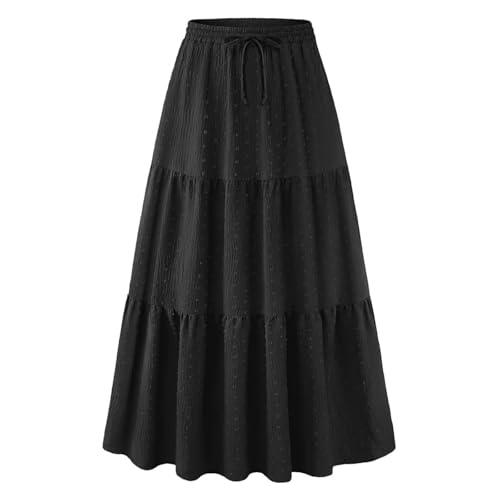 Womens Boho Maxi Skirt Elastic High Waist Tiered Pleated Wedding Guest Summer Flowy Ruffle A Line Long Skirts4