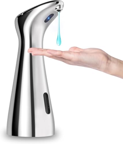 タッチレス自動ソープディスペンサー、センサー式、1mlディスペンス、IP66防水、スリム設計、滴下防止ノズル (銀色) (シルバー)