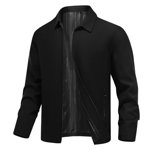Allthemen Mens Lightweight Casual Jacket Windbreaker Solid Color Bomber Sports Cargo Lapel Coat Black XXL