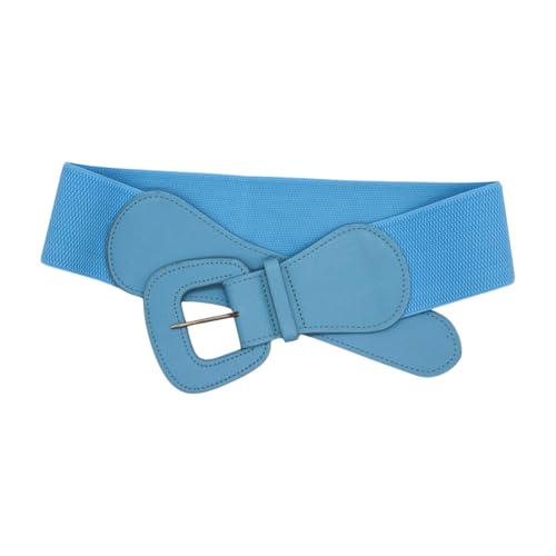 Women Light Blue Elastic Belt - Hip Waist Wide Waistband Big Buckle M L Powder Pastel z2252