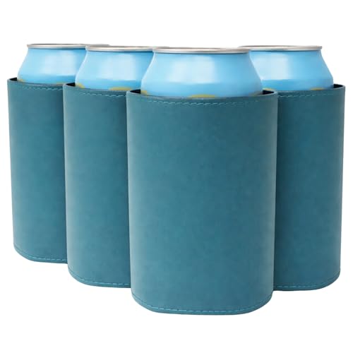 Image of TahoeBay Leatherette Can Cooler Sleeves in Bulk, 12-Pack, Teal | Blank Faux Leather, Plain Neoprene Beer Coolers for 12 oz Cans, Blanks for Heat Transfer Vinyl, Groomsmen Gifts, Party Favors