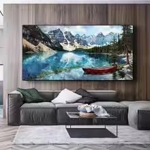 DIHANSM Leinwandbild „Louise Lake“ – Abstrakte Landschaft, großes Wandbild, grüne Wanddekoration (55 x 110 cm/ungerahmt)
