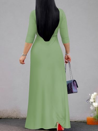 Image of Plus Size Maxi Dress for Women V Neck 3 /4 Sleeve Wrap Dress