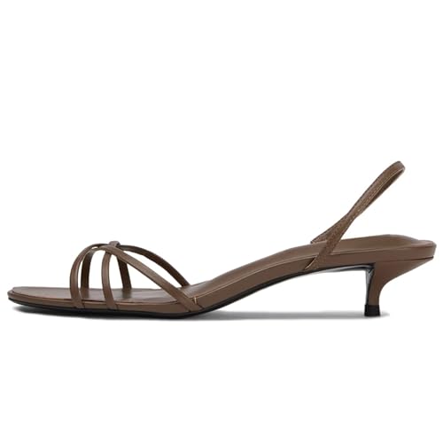 Agodor Women's Slingback Kitten Heels Sandals Almond Toe Low Heels Slip on Pumps Strappy Sandals for Women