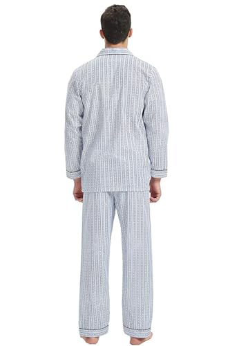 Image of GLOBAL Mens Pajamas Set, 100% Cotton Woven Drawstring Sleepwear Set with Top and Pants /Bottoms