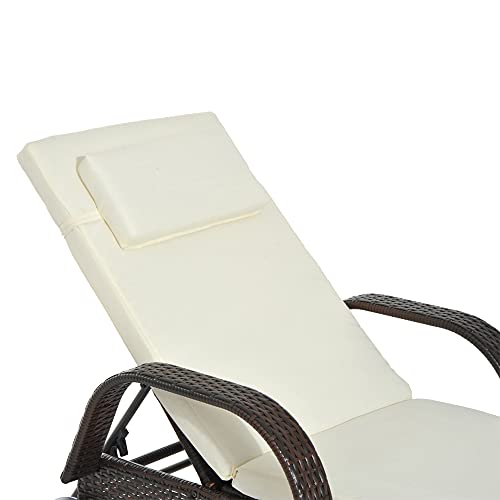 Outsunny Reclining Chaise Lounge Chair, Thickly Cushioned, Headrest, Armrests, Rolling Outdoor Plastic Rattan Sun Bathing Chair With Wheels For Poolside, Pool, Patio, Mixed Brown #TOP7
