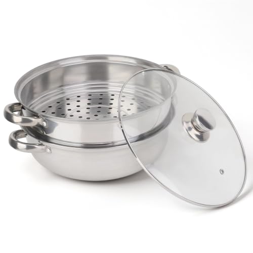 BONKZEBU Cuiseur à Vapeur à 2 Couches en Acier Inoxydable, Double Chaudière à Soupe, Marmite à Vapeur de 11 Pouces pour la Cuisine à Domicile