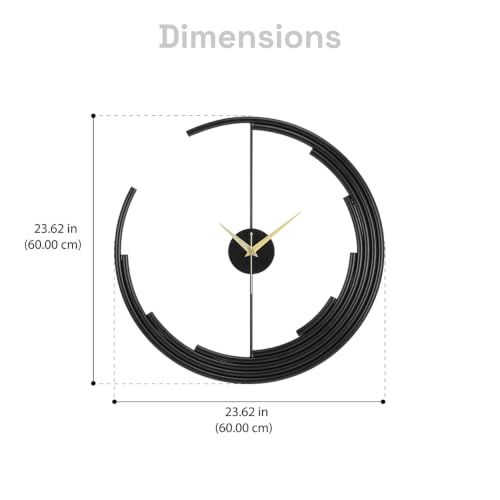 Image of Wakefit Metal Round Analog Wall Clock 24 Inch Modern Abstract Silent Movement Decorative Wall Clock for Living Room Bedroom Study Office Home Premium Gift | Black (Orbitt)