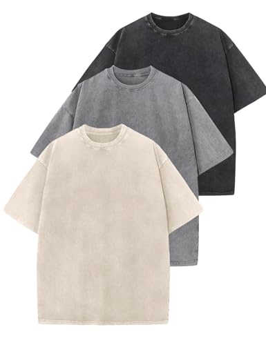 Wyeysyt 3 Pack Oversized Tshirts for Women Vintage Washed Baggy Tees Cotton Short Sleeves Acid Shirts Unisex Tops