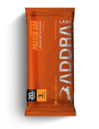 ADDRA Endurance Protein Bar – 20g Plant Protein + 3g Leucine | Vegan, Low Sugar, Gluten-Free, BCAA Recovery Nutrition Snack for Runners, Cyclists & Triathletes | 9 High-Protein Bars – Peanut Butter Cookie