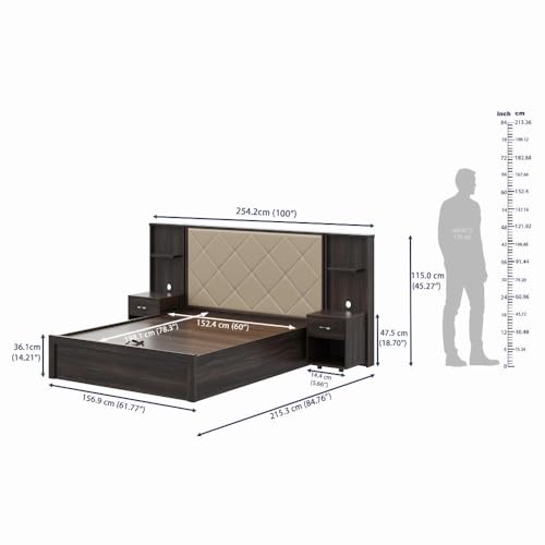 Image of Wakefit Bed | 3 Yr Warranty | Bed Queen Size,Hydraulic Storage,Beige Fabric Cushioned Upholstery Headboard,Density:680-750kg /m,Termite & Borer Resistant,Fits Mattresses Up to 8 inches(Noctis78x60-WM)