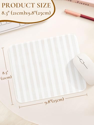Image of Square Cute Striped Mouse Pad with Stitched Edge, Premium Waterproof Cloth Aesthetic Small Mouse Mat, Non-Slip Rubber Base Simple Funny Mousepad Desk Accessories,Beige and White
