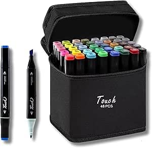 Estojo Caneta Marcador Touch para Colorir Desenho Boobie Goods Profissional, Ponta Dupla, Codificados por Cores, Caixa de Bônus marcadores artisticos, Canetinha Coloridas para Boobie Goods (48 Cores)