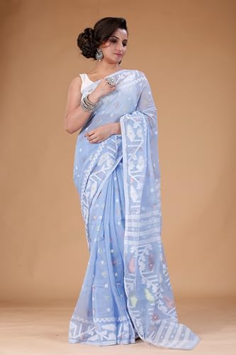 Image of OISHANI SAREE GHOR Women's Traditional Bengal Cotton Silk Soft Jamdani Saree - Authentic Design and Quality - No Blouse Piece