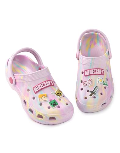 Minecraft Multi Character Clogs in Pink with Multicolour Accents | Girls Breathable Casual Footwear | Marble Design Featuring Icons | Everyday Wear for Young Gamers - 1 UK Child