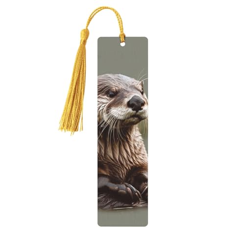 カワウソ 動物 木製 しおり 5個 天然樺材 しおり カラフルなタッセル付き パーソナライズ 木製 ハンギングタグ オーナメント DIY クラフト しおり メンズ レディース 本好き向け
