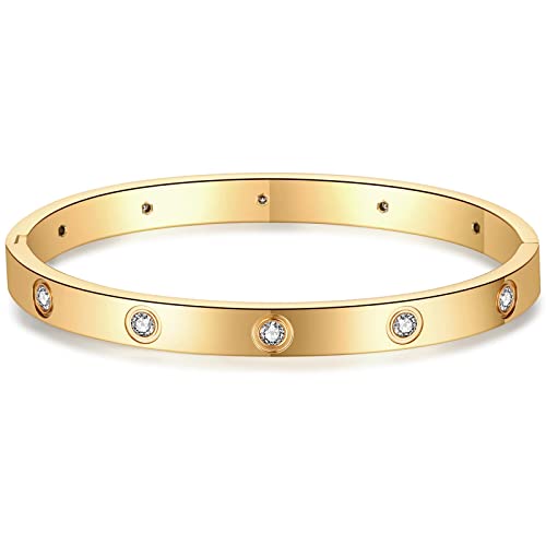 Pdwznba 18K Gold Plated Love Friendship Bracelet With Cubic Zirconia Stones Bangle Cuff Best Gifts With Crystal For Mother's Day Valentine's Day Wedding Couples And Birthdays #TOP2