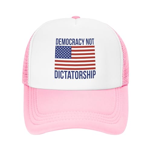 Democracy Not Dictatorship Trucker Hat American Patriotic Save Democracy Baseball Cap Mesh Back Adjustable Hats for Kids - Pink