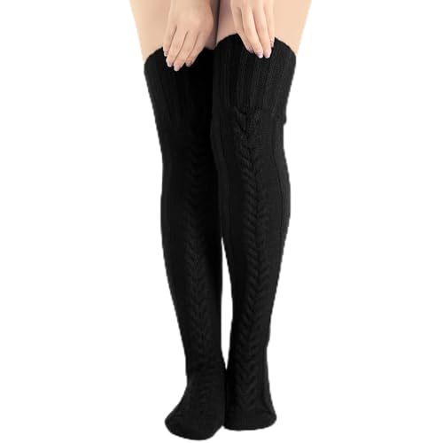Clothirily Thigh High Socks for Women, Winter Over Knee Socks, Fashion Knitted Thick Thigh Tigh Boot Stockings Leg Warmers