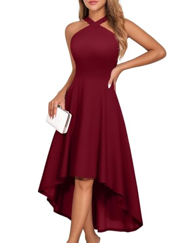 DRESSTELLS Formal Cocktail Dresses for Women, Homecoming Wedding Guest Halter High Low Dress Fall 2025