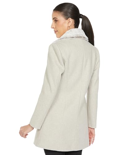 Image of Qube By Fort Collins Women's Semi-Long Tweed Coat with Knitted Finish - Elegant Winter Outerwear for Casual and Formal Looks
