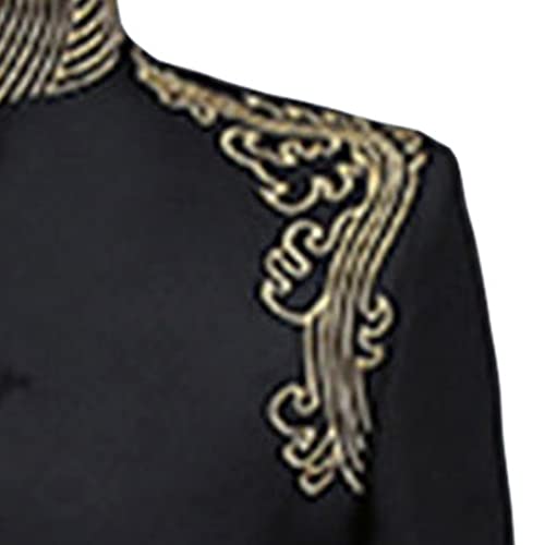 Men's Chinese Tunic Suit 2 Piece Vintage Mandarin Collar Blazer Pant Set Traditional Luxury Formal Suit Sets (Black,Medium)4