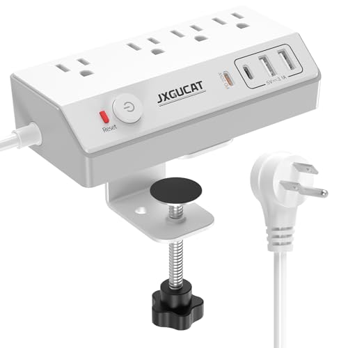 Desk Clamp Power Strip 10FT with PD 20W Fast Charging USB C, JXGUCAT Desk Mount Power Strip Surge Protector, Removable Extension Cord with 4 Outlets 4 USB...