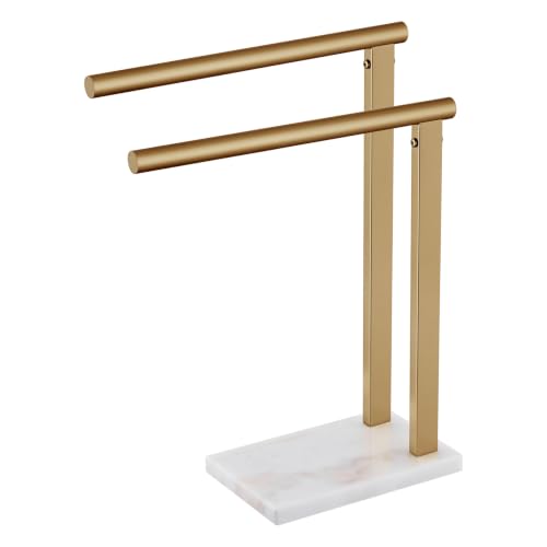 Image of KOKOSIRI Hand Towel Racks Stand Towel Holder 2-Tier with Marble Base for Bathroom Vanity Countertop, Champagne Bronze Stainless Steel 15.7'' Height THS0007-CPG
