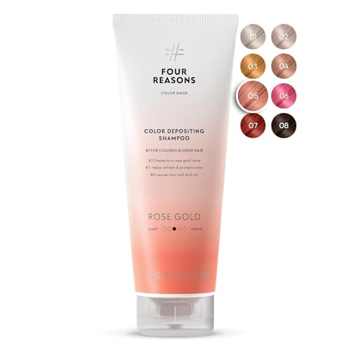 FOUR REASONS Hair Color Shampoo Rose Gold (8 Colors) - Blonde Hair Toner & Color Depositing Shampoo for Women - Semi-Permanent Toner for Color Treated Hair Sulfate Free Vegan - 8.45 Fl Oz