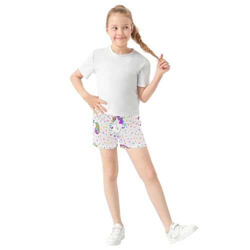 Girls Unicorn Rainbow Shorts Colorful Athleisure Pajamas Shorts Kids Teens Athletic Summer Clothes, X-Small2